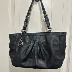 Coach Black Shoulder Bag with Glossy Leather and Silver Accents